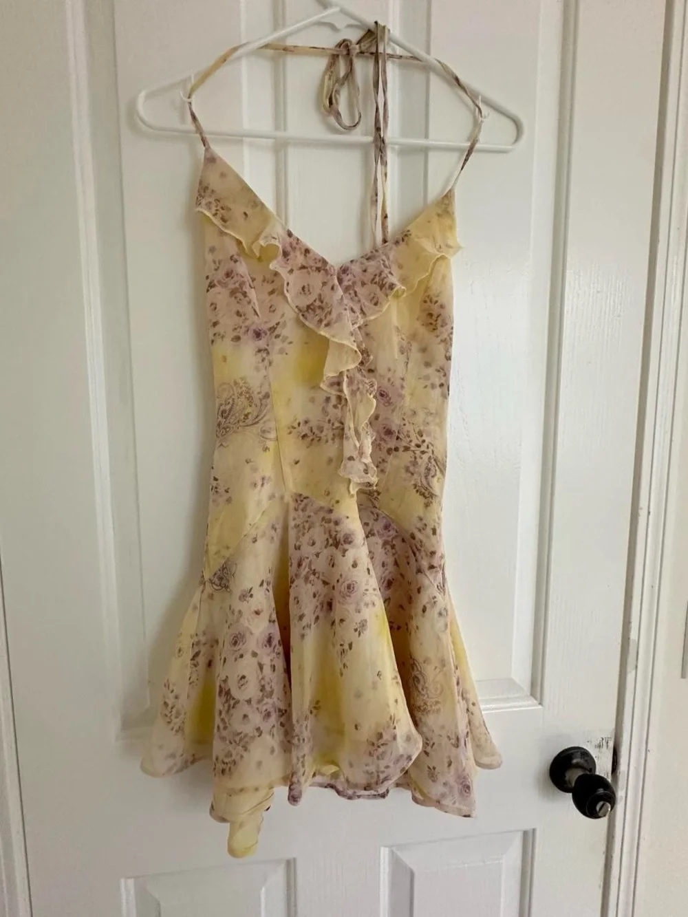 Princess Polly Pale Yellow Floral Ruffle Mini Dress